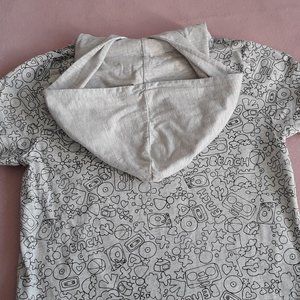 Bench Womens Short-Sleeved Hoodie with Black/White Cartoon Graphic Print, Sz. M